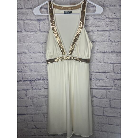 Ruby Rox Cream Fit & Flare Formal HOCO Dress w/Gold Sequin Detail Sz MED NWOT - Picture 1 of 5